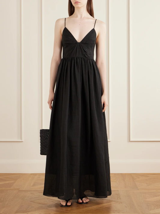 Image of Dresses. Product name - Vacation Ramie Maxi Dress in Black colour by brand - Aje