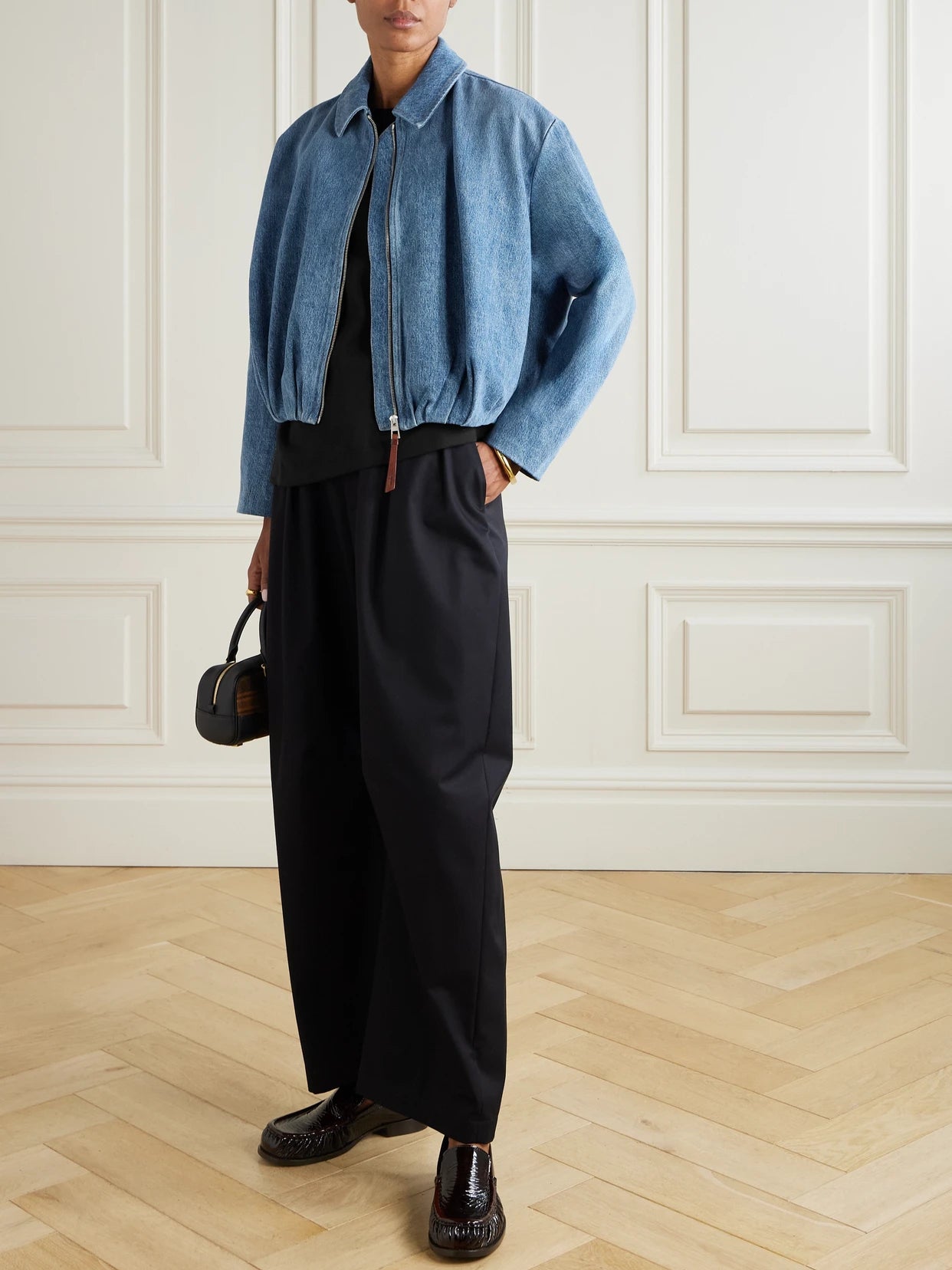 Image of Coats & Jackets. Product name - Draped Denim Jacket in Mid denim colour by brand - LOEWE