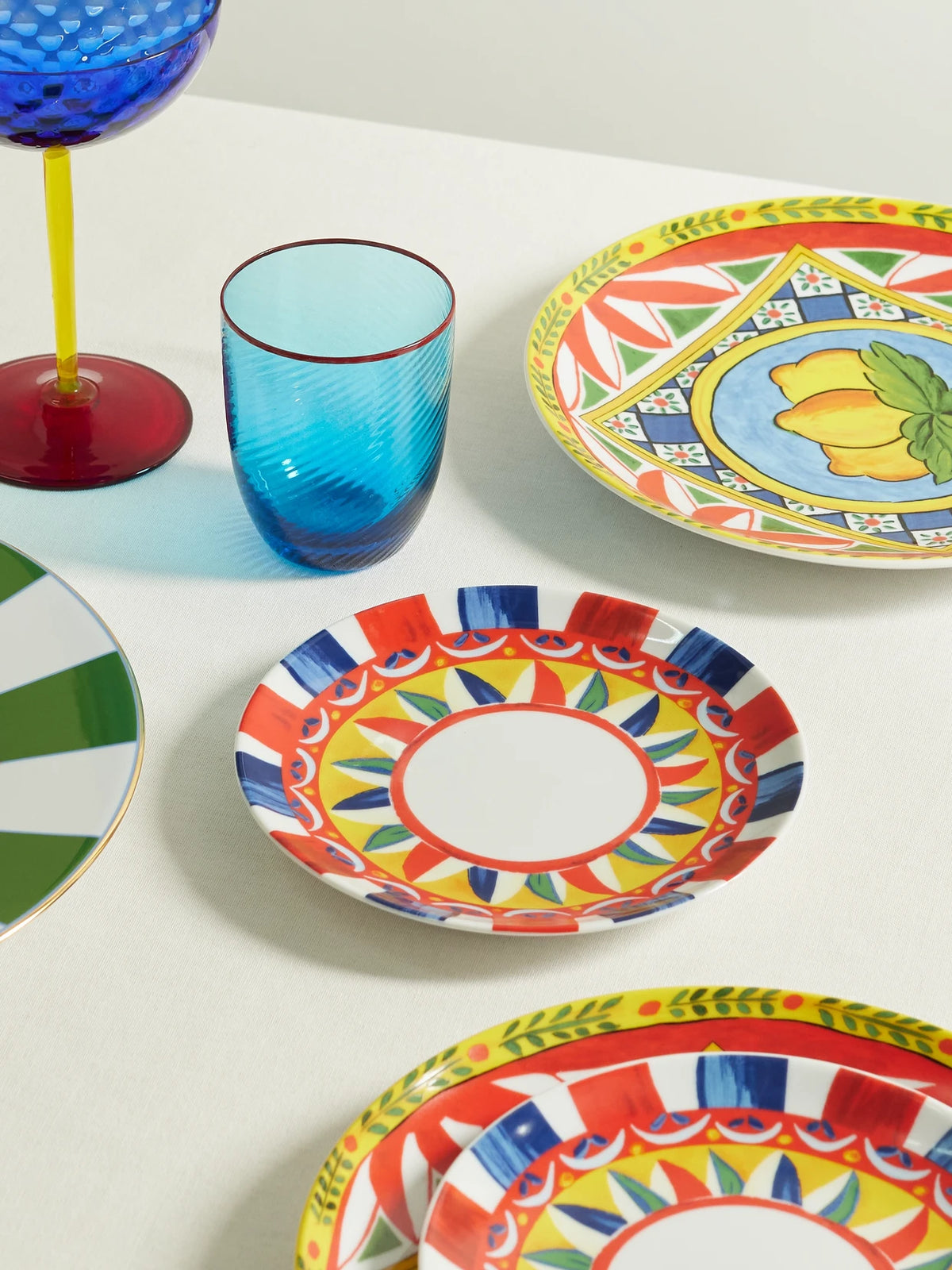 Image of Tableware. Product name - Set Of Two Printed Porcelain Dessert Plates in Multi colour by brand - Dolce & Gabbana