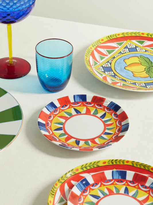 Image of Tableware. Product name - Set Of Two Printed Porcelain Dessert Plates in Multi colour by brand - Dolce & Gabbana