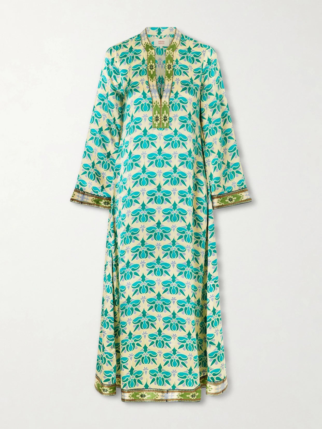 Image of Dresses. Product name - Jenna Jewelry Mare Printed Silk-satin Midi Dress in Turquoise colour by brand - Emporio Sirenuse