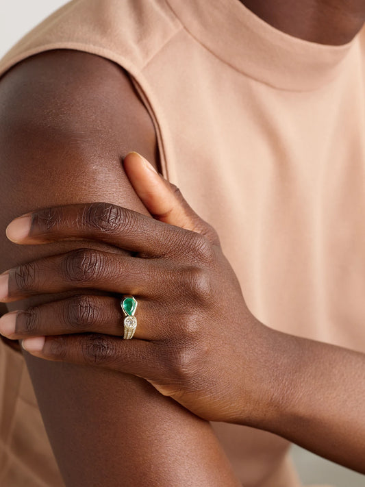 Image of Rings. Product name - 14-karat Gold, Emerald And Diamond Ring in Green colour by brand - Jacquie Aiche