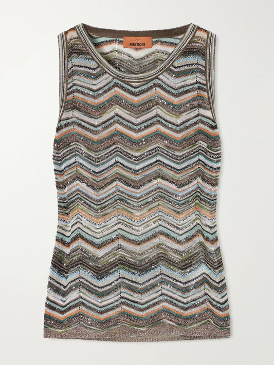 Striped Crochet-knit Halterneck Tank