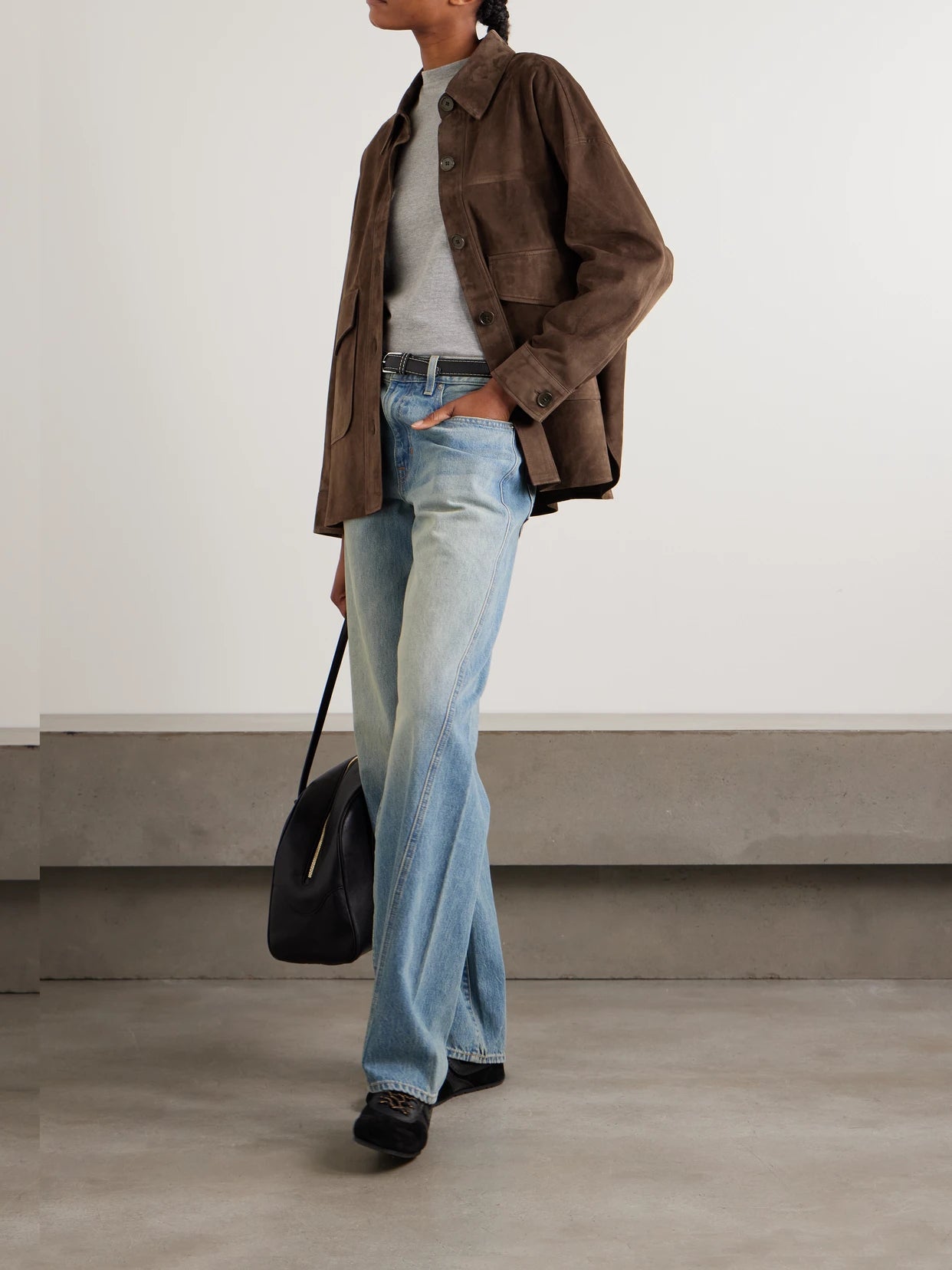 Image of Coats & Jackets. Product name - Kaylee Oversized Paneled Suede Jacket in Chocolate colour by brand - ARMA