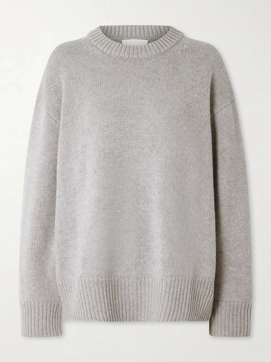 Image of a model wearing Outerwear. Product name - Renske Cashmere Sweater in Gray colour by brand - LISA YANG