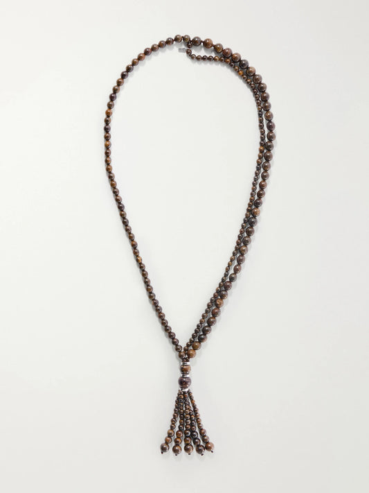 Venice Opera Tasseled Sterling Silver Bronzite Necklace