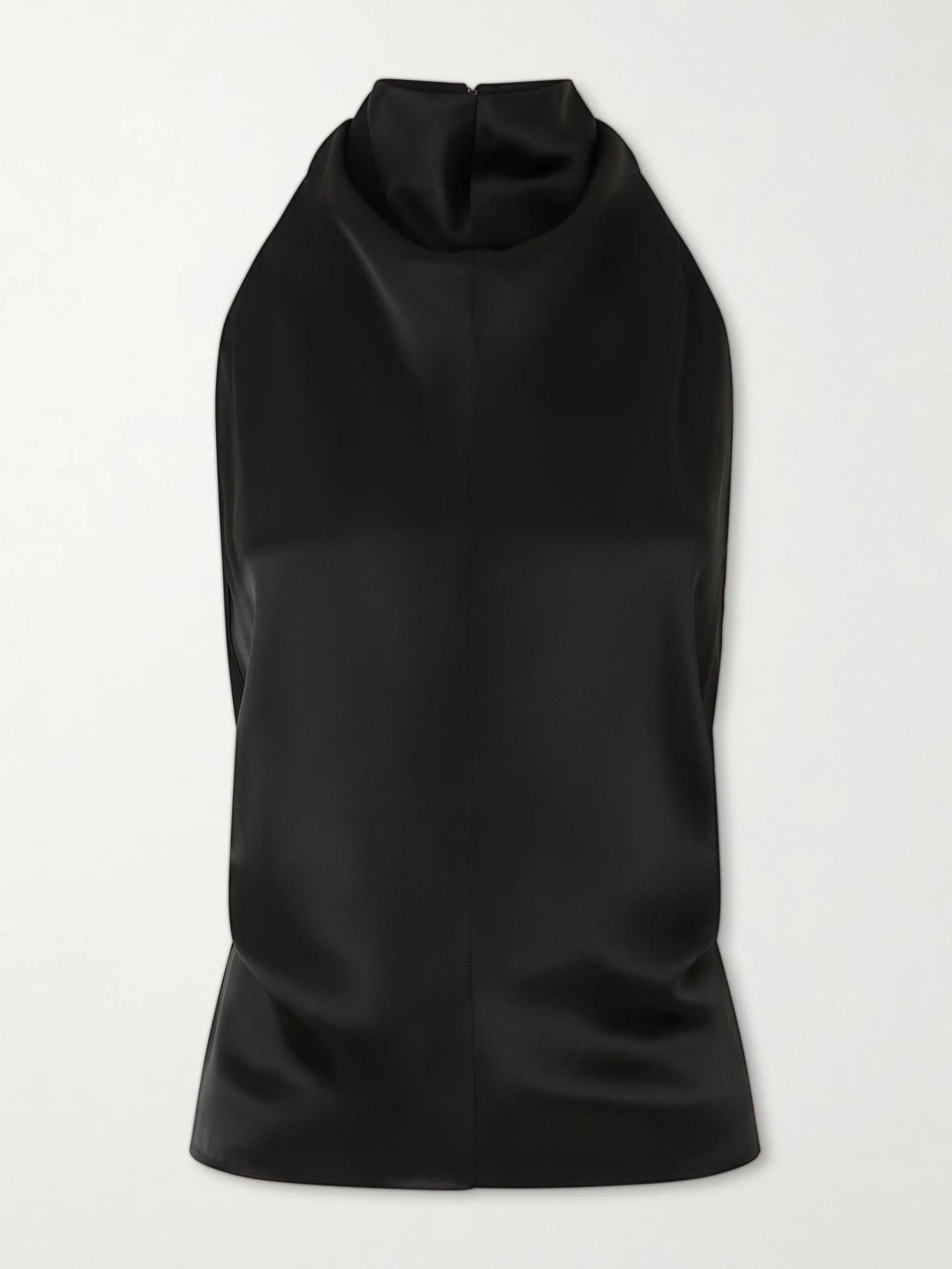 Image of a model wearing Tops. Product name - Rone Satin Halterneck Blouse in Black colour by brand - KHAITE