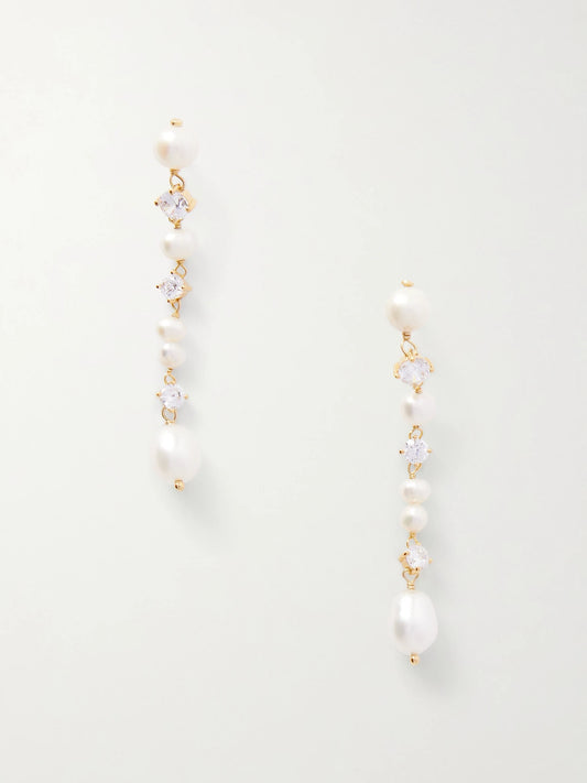 Gold-plated, Pearl-like And Cubic Zirconia Earrings