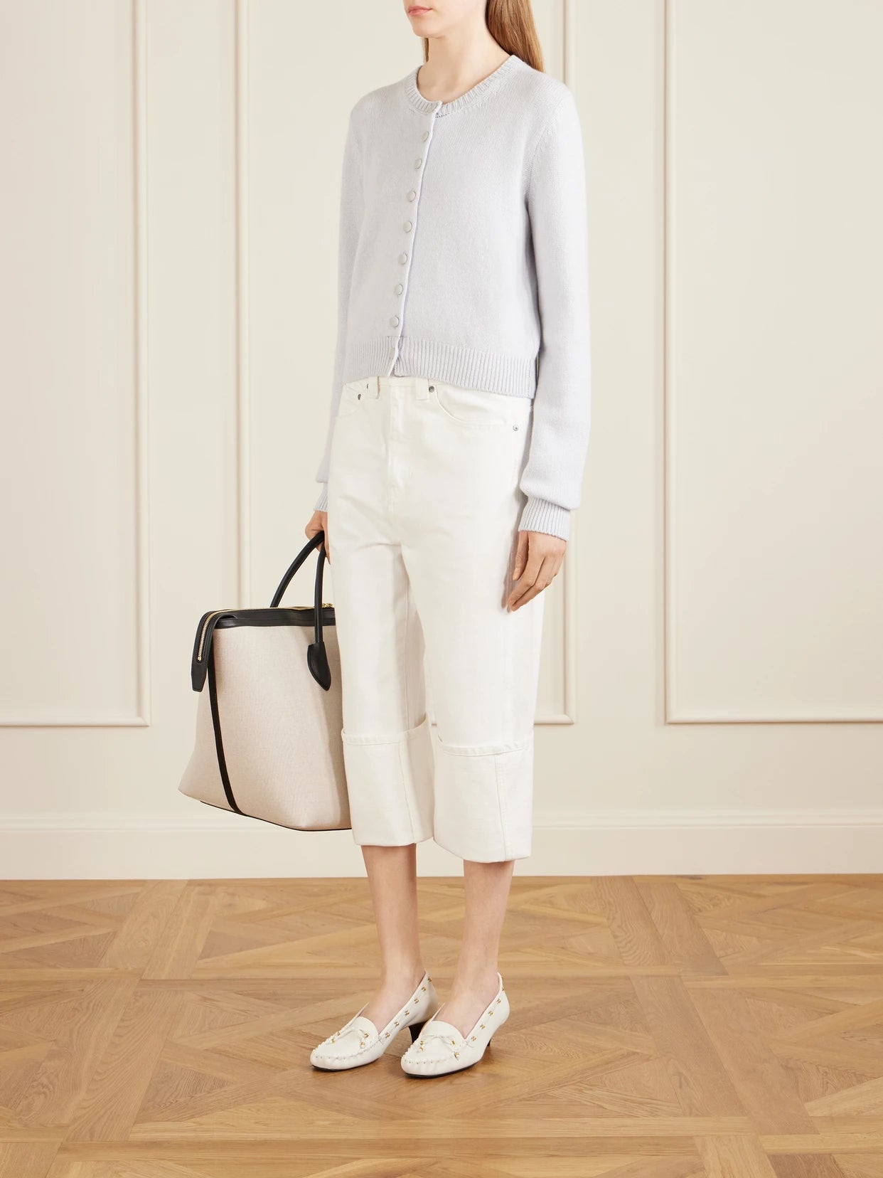 Image of Jeans. Product name - Boyle Cropped Low-rise Straight-leg Jeans in White colour by brand - KHAITE