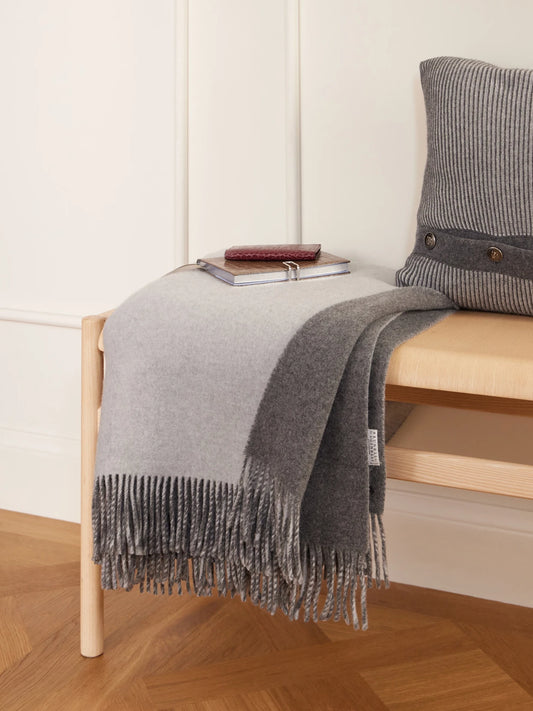 Image of Chair & Sofa Cushions. Product name - Fringed Cashmere Blanket in Gray colour by brand - Brunello Cucinelli