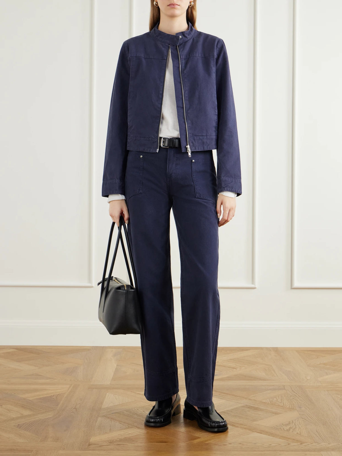 Image of Outfit Sets. Product name - Car Cotton-canvas Jacket in Navy colour by brand - Still Here