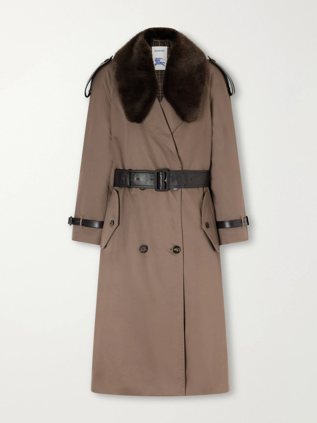Burberry Leather And Plush-trimmed Cotton-gabardine Trench Coat
