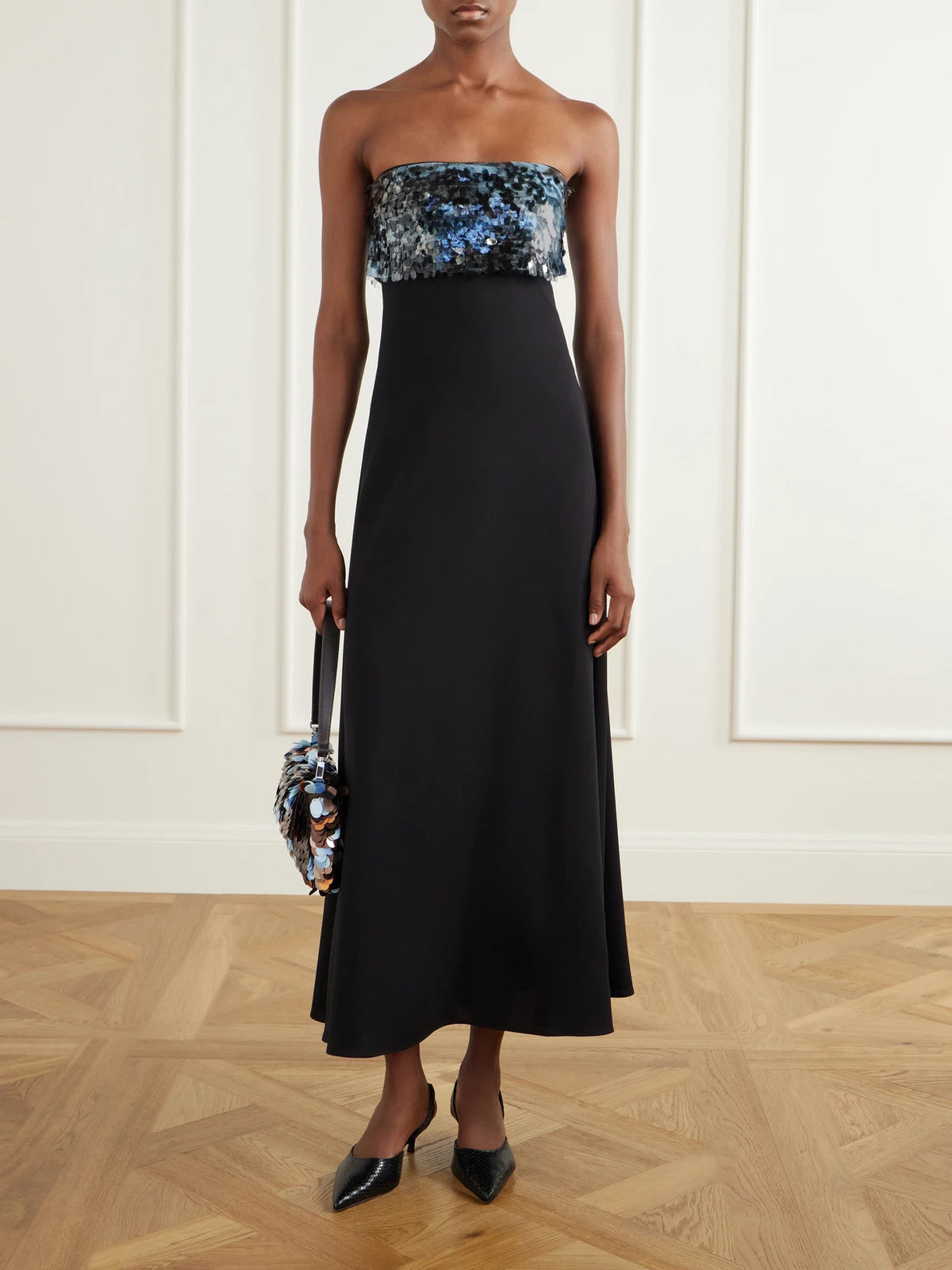 Image of Heels. Product name - Sebastian Snake-effect Leather Pumps in Black colour by brand - STAUD