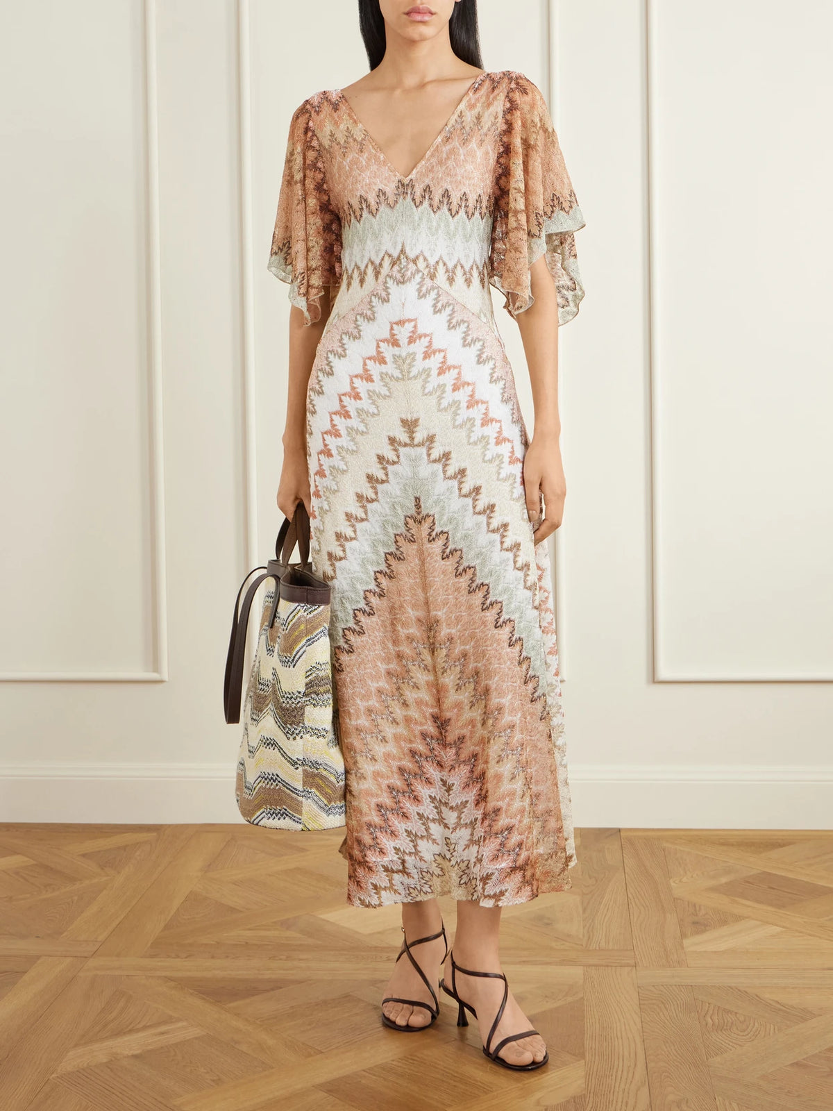 Image of Bags. Product name - Leather-trimmed Striped Woven Tote in Yellow colour by brand - Missoni