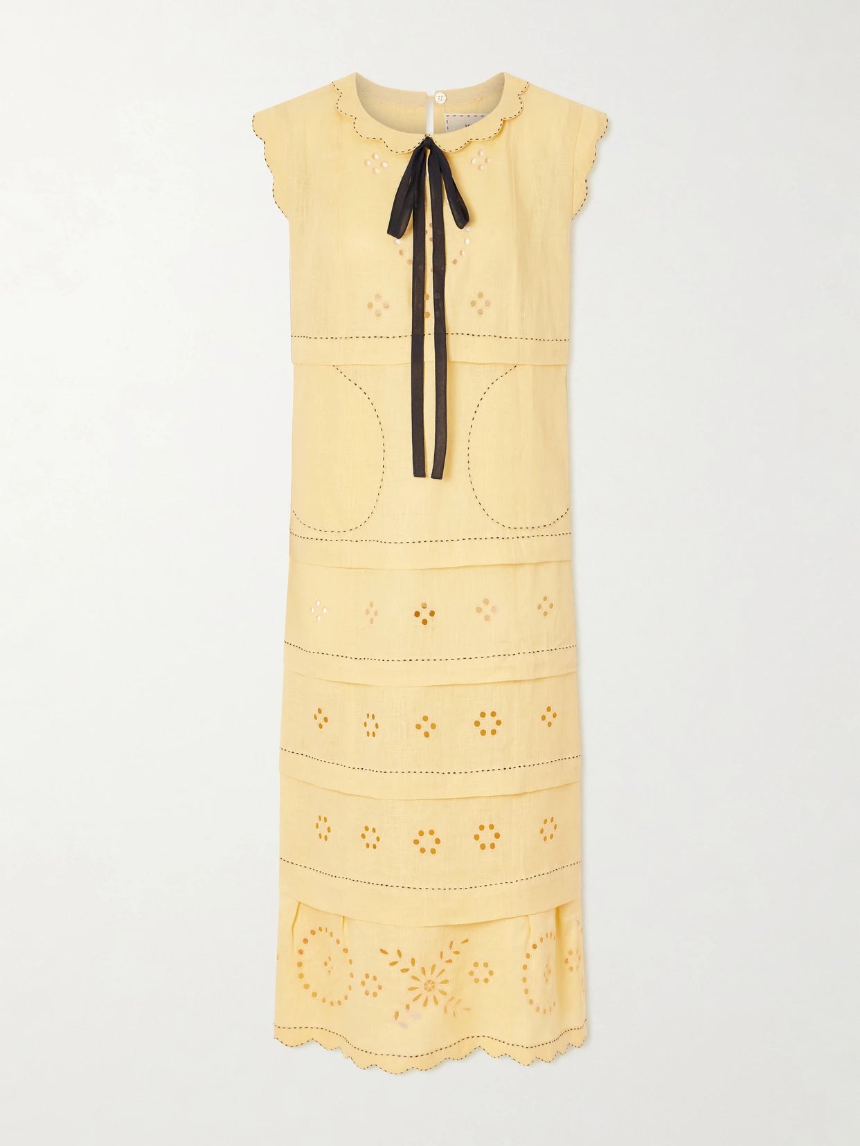 Kiki Tie-detailed Broderie Anglaise-trimmed Linen Midi Dress