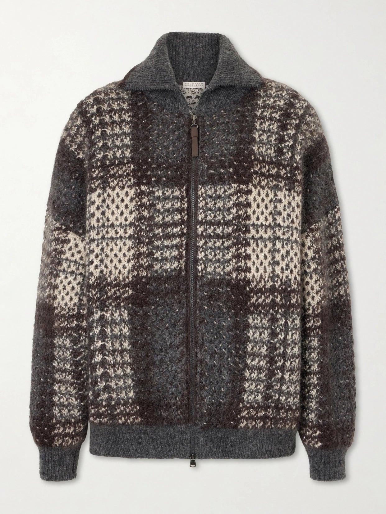 Sequin-embellished Checked Woven Jacket