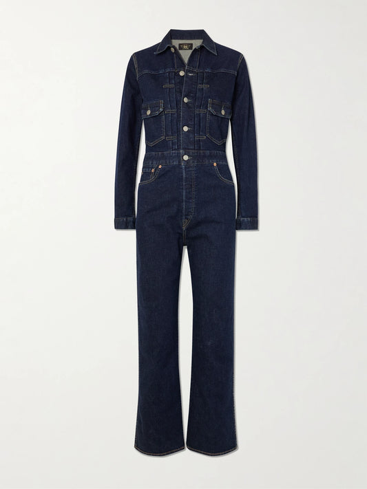 Image of Bodysuits. Product name - Denim Jumpsuit in Dark denim colour by brand - RRL