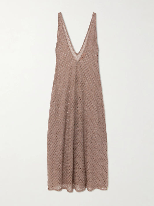 Image of Swimwear. Product name - Metallic Crochet-knit Coverup in Brown colour by brand - Missoni