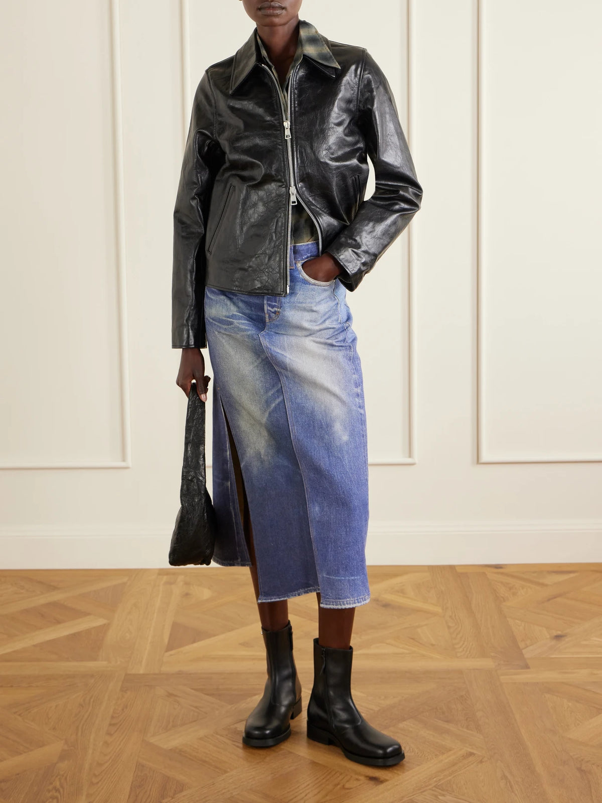 Image of Coats & Jackets. Product name - Leather Jacket in Black colour by brand - Our Legacy