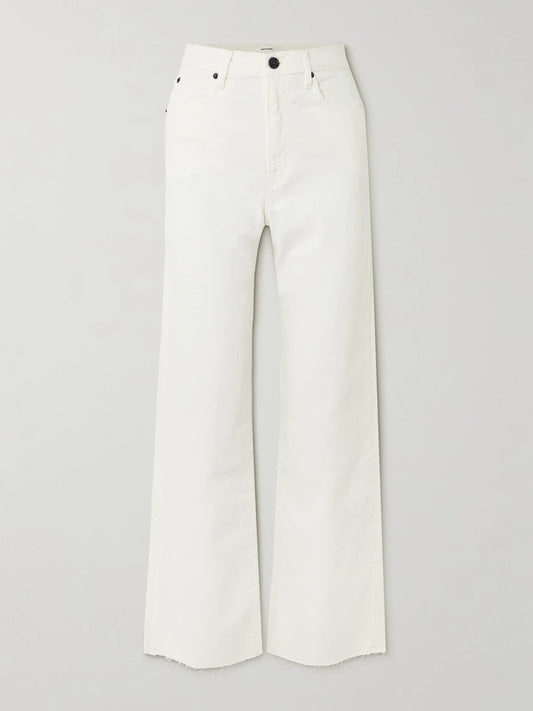 Image of Jeans. Product name - Grace Frayed High-rise Wide-leg Jeans in White colour by brand - SLVRLAKE