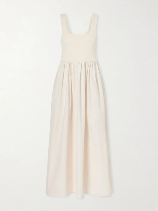 Image of Dresses. Product name - Cotton-poplin And Stretch-knit Maxi Dress in Ecru colour by brand - Matteau