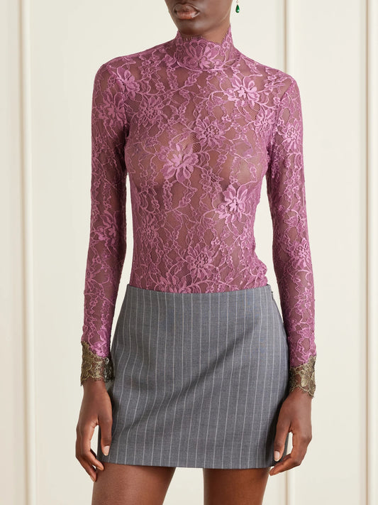 Scalloped Lace-jersey Bodysuit
