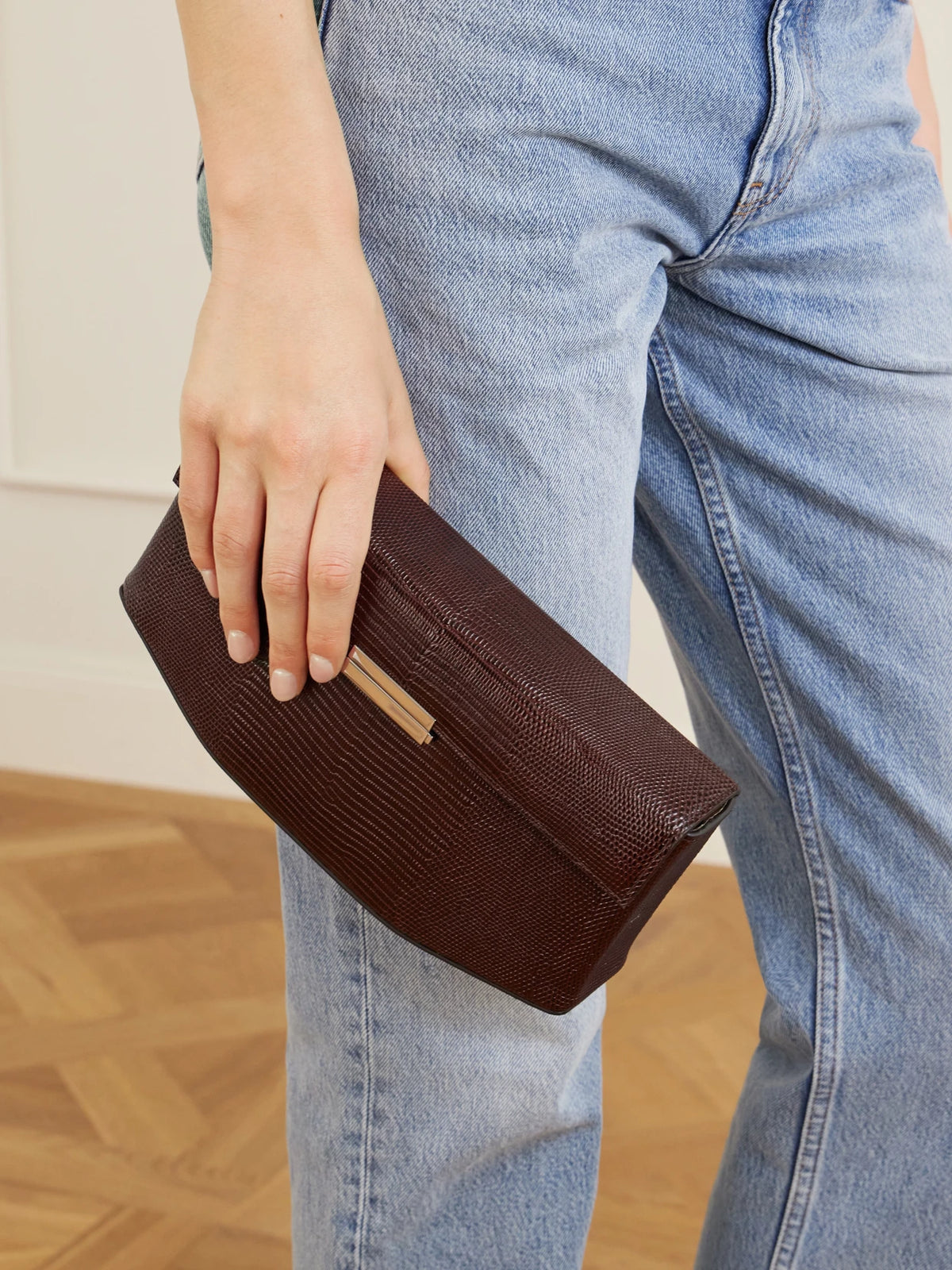 Clip Lizard-effect Leather Shoulder Bag