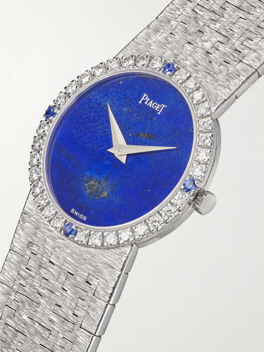 Stephanie Windsor + Piaget Vintage 1964 Tradition Hand-wound 18-karat White Gold, Lapis Lazuli, Diamond And Sapphire Watch, Ref. 9706 A6 (6" Wrist)