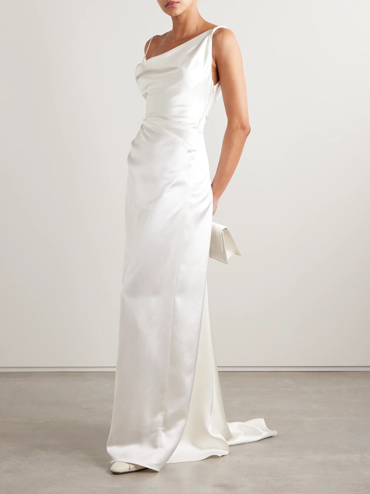 Image of Dresses. Product name - Minerva Draped Silk-satin Gown in Off-white colour by brand - Vivienne Westwood