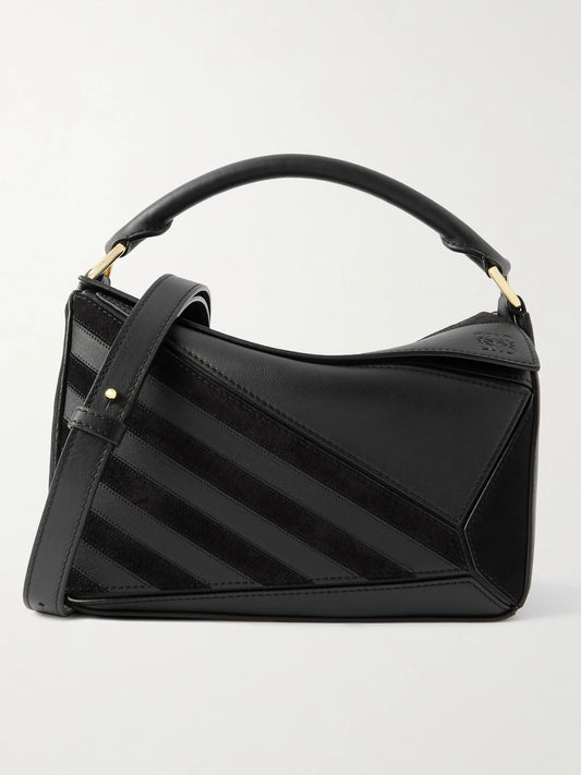 Puzzle Small Suede-trimmed Leather Shoulder Bag