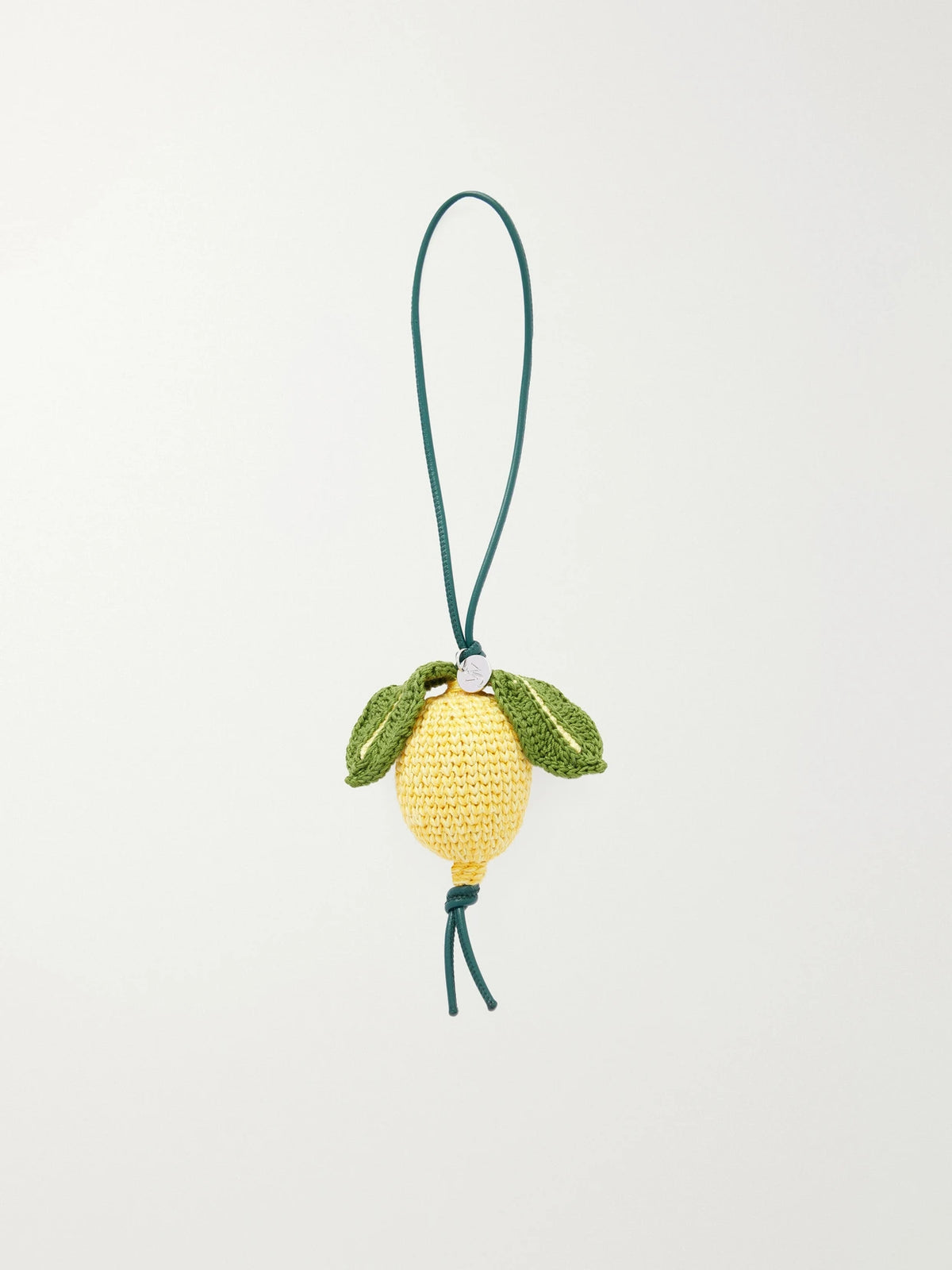 Lemon Crocheted Cotton And Leather Bag Charm