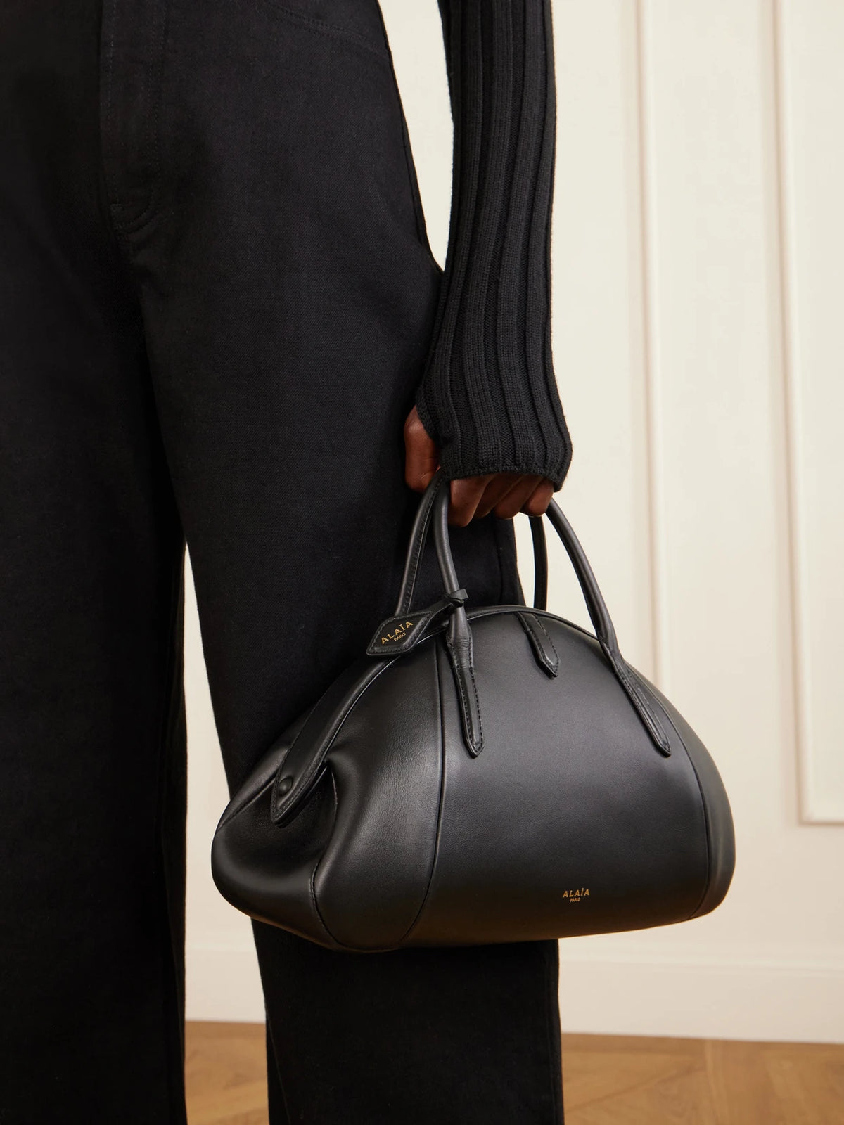 Image of Bags. Product name - Leather Shoulder Bag in Black colour by brand - Alaïa