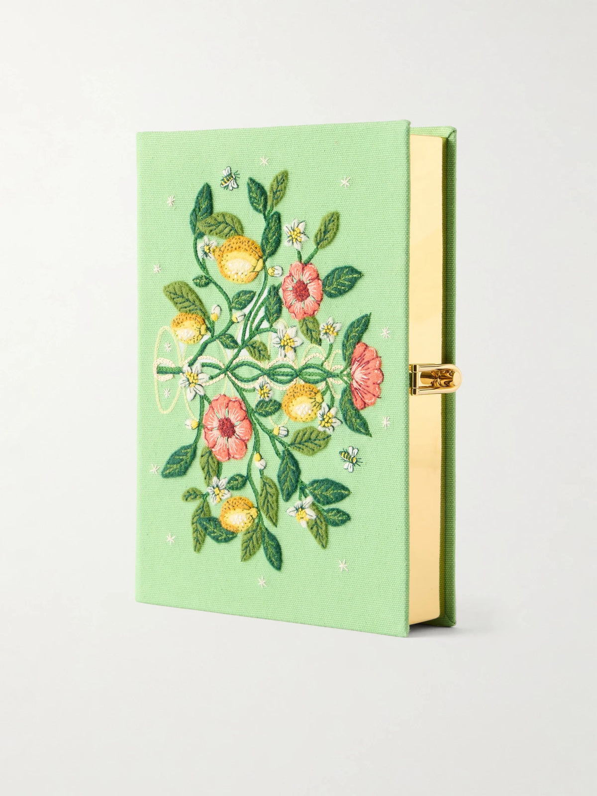 Botanical Chic Appliquéd Embroidered Canvas Clutch