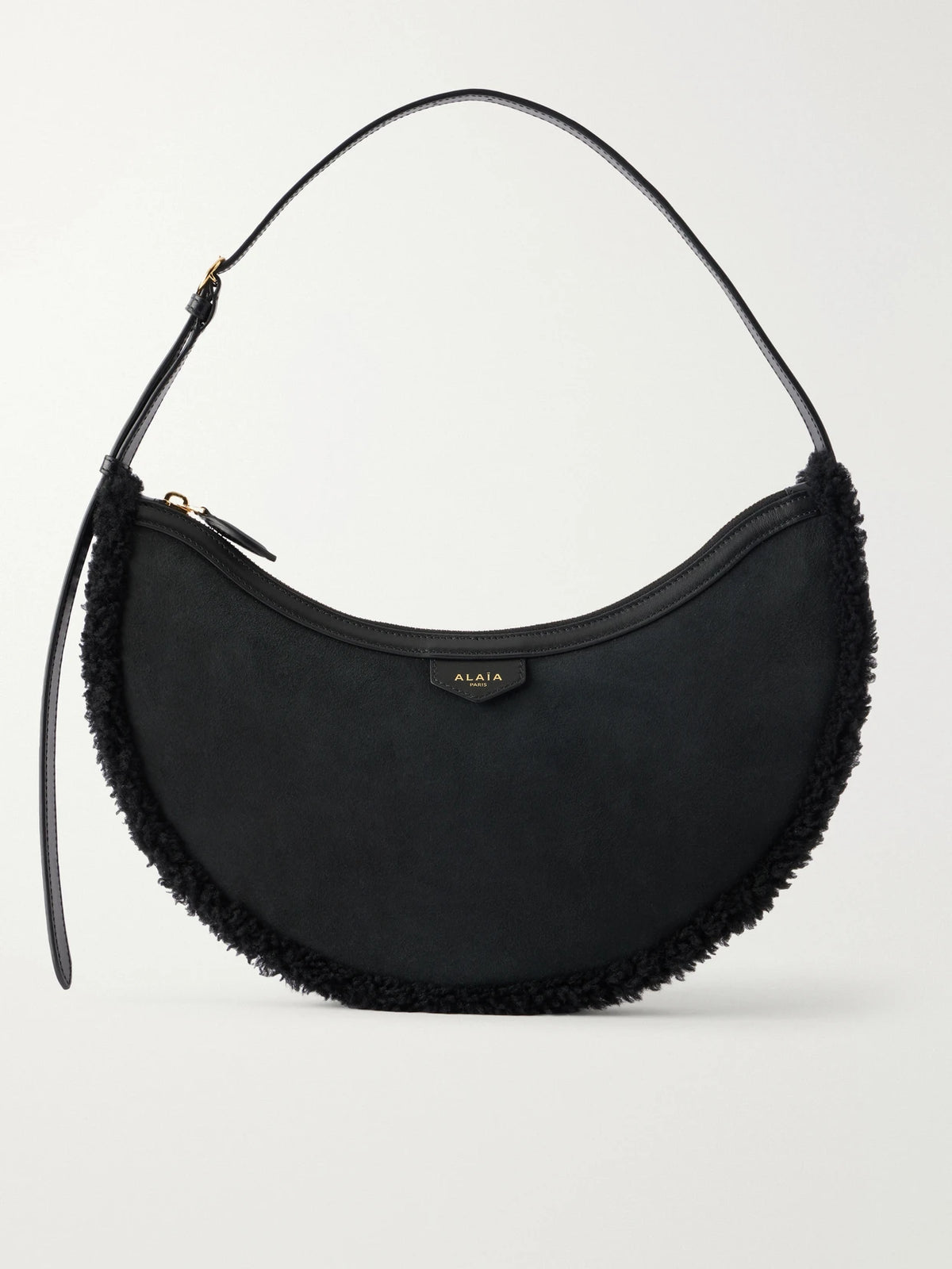 Alaïa Demi Lune Shearling-trimmed Suede Shoulder Bag