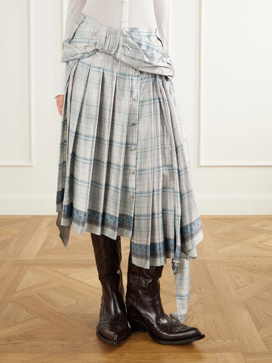 Acne Studios Scarf-effect Pleated Checked Silk-satin Midi Skirt