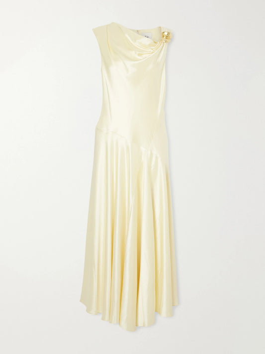 Image of Dresses. Product name - Siren Embellished Satin Maxi Dress in Yellow colour by brand - Aje