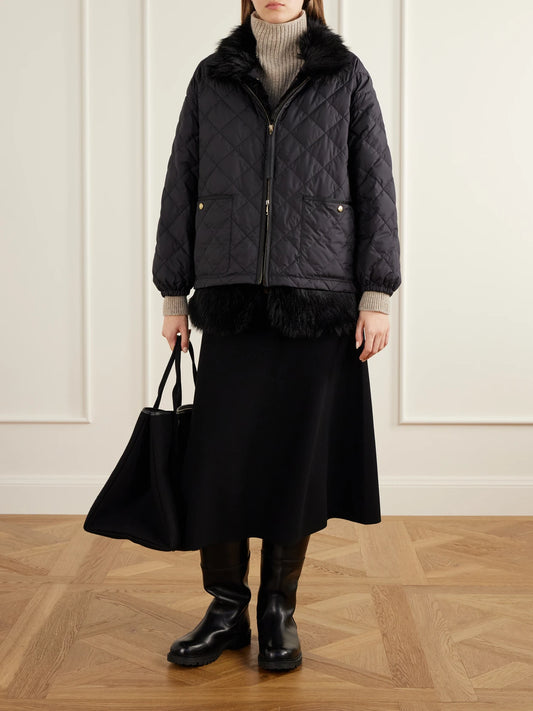 Image of Coats & Jackets. Product name - Chaleureux Plush-trimmed Shell Quilted Down Jacket in Black colour by brand - Moncler