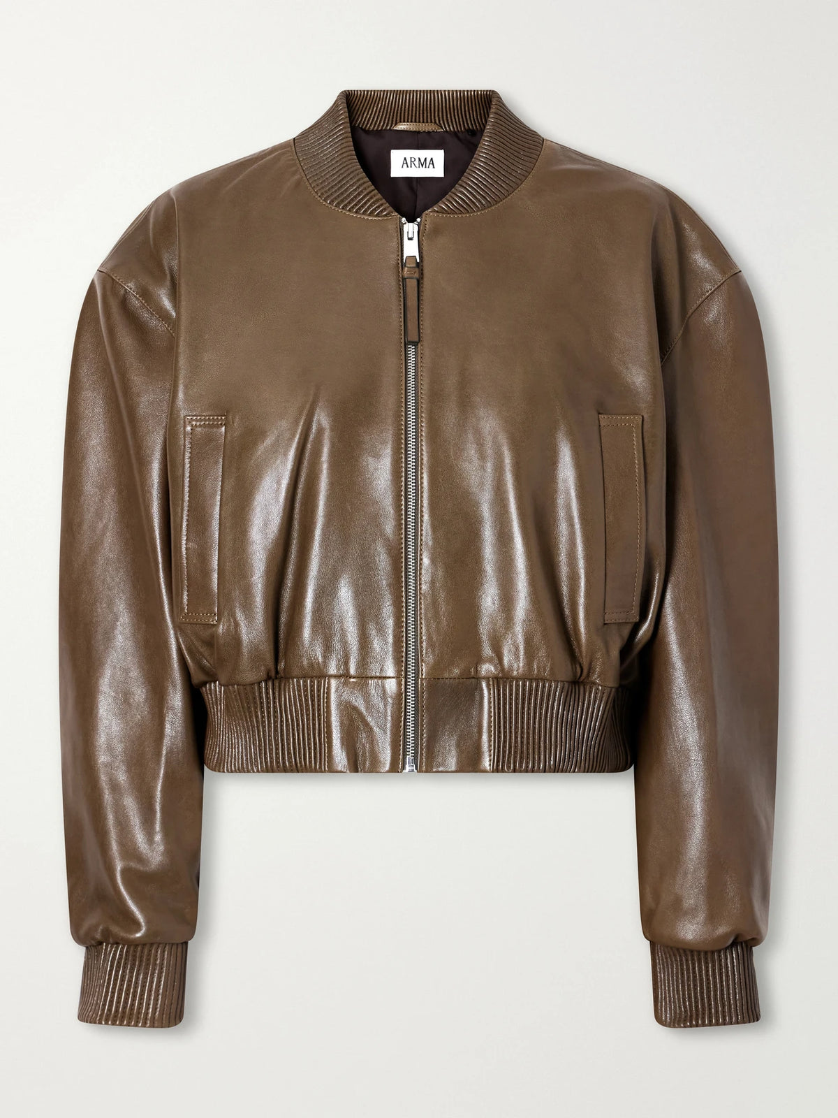 ARMA Hannan Cropped Leather Bomber Jacket