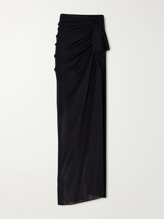 Alex Perry Tie-detailed Gathered Powermesh Maxi Skirt