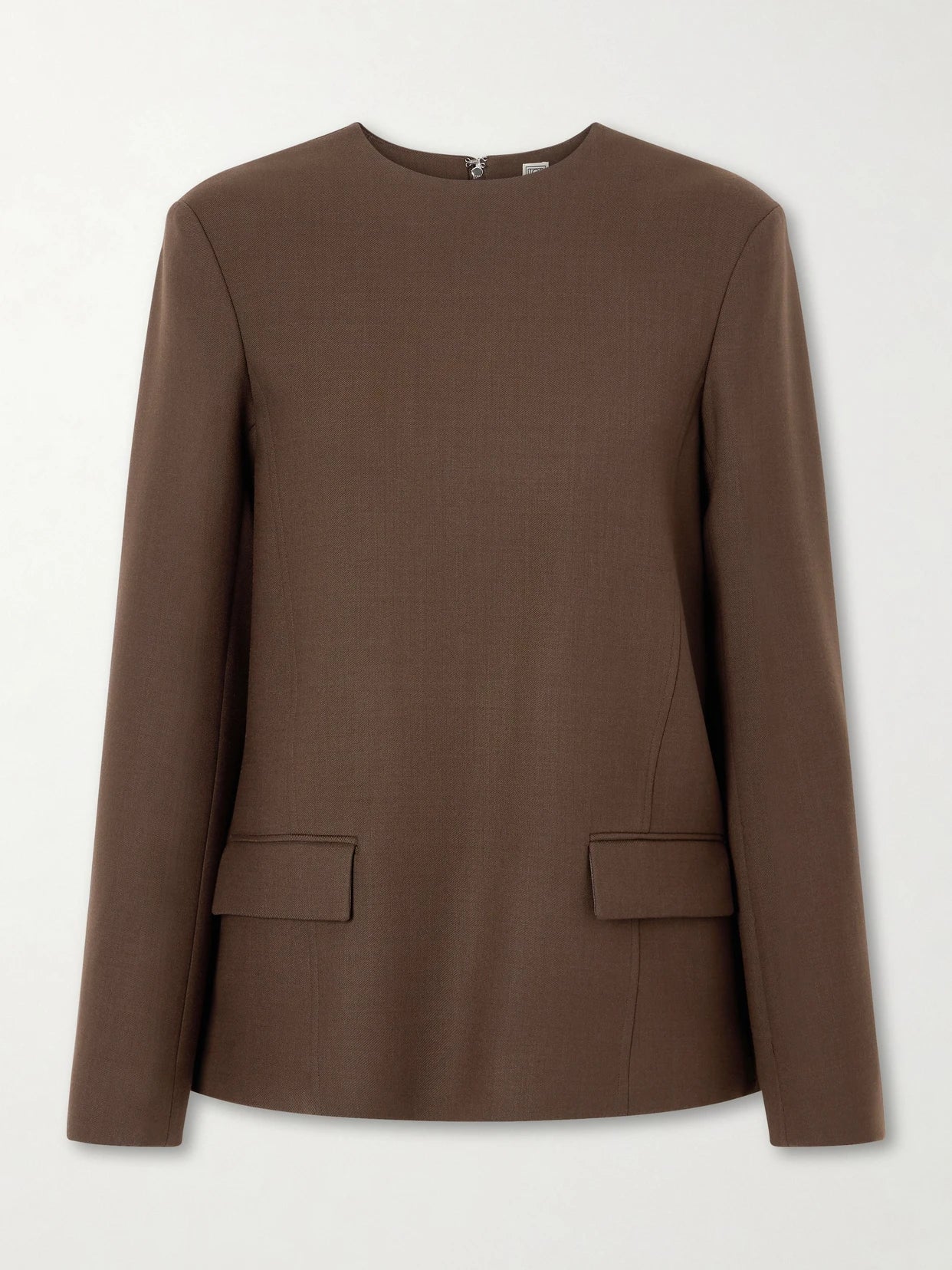 Image of a model wearing Tops. Product name - Twill Blouse in Brown colour by brand - TOTEME