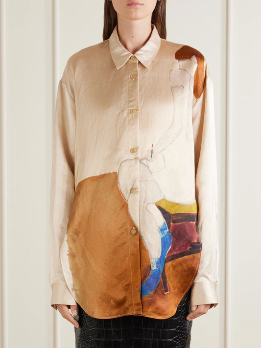KHAITE Goya Printed Satin Shirt