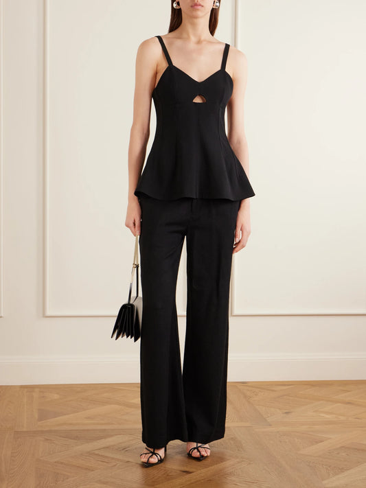 Image of a model wearing Tops. Product name - Wool Bustier Top in Black colour by brand - Jil Sander