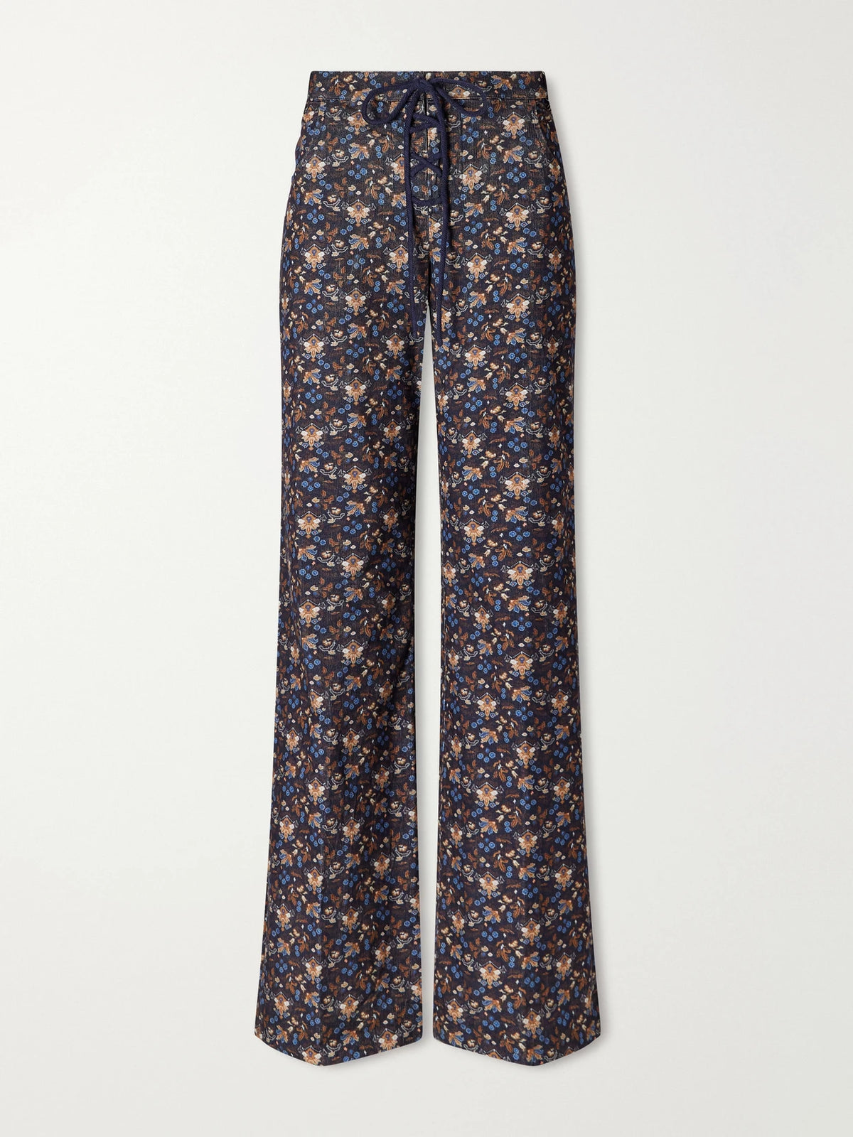 ALIX OF BOHEMIA Cooper Indigo Kilim Floral-print Cotton-corduroy Flared Pants