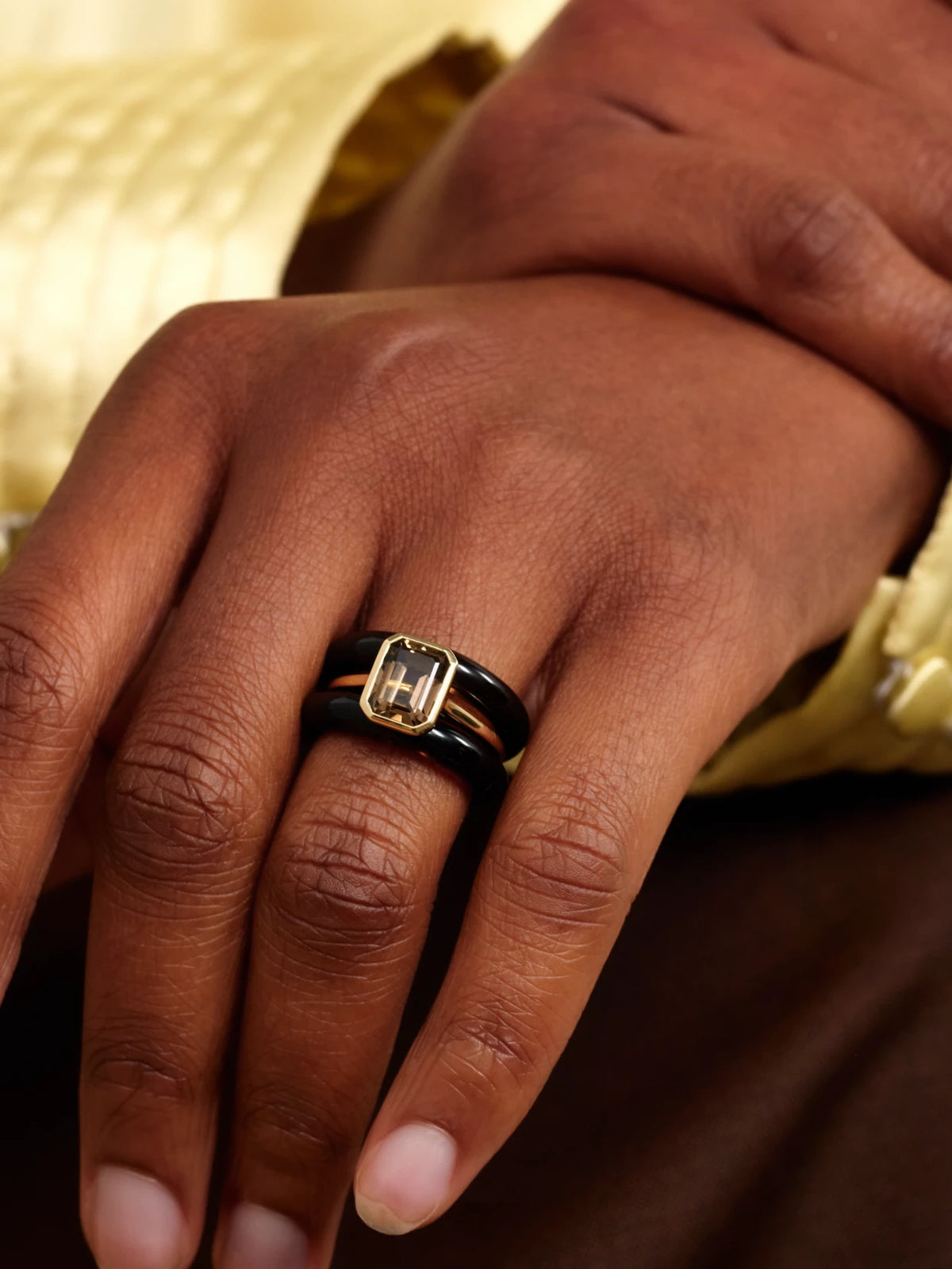 Image of Rings. Product name - Lumen Stack 14-karat Recycled Quartz Ring in Brown colour by brand - By Pariah