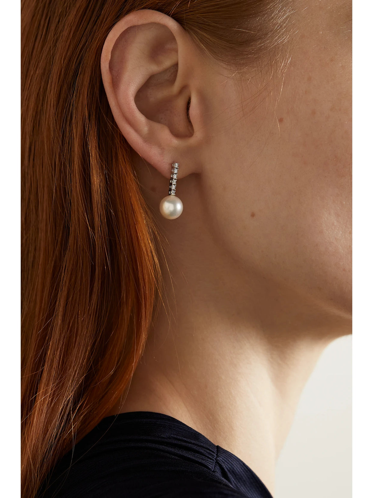 Image of Earrings. Product name - 18-karat White Gold, Pearl And Diamond Earrings in Multi colour by brand - Mizuki