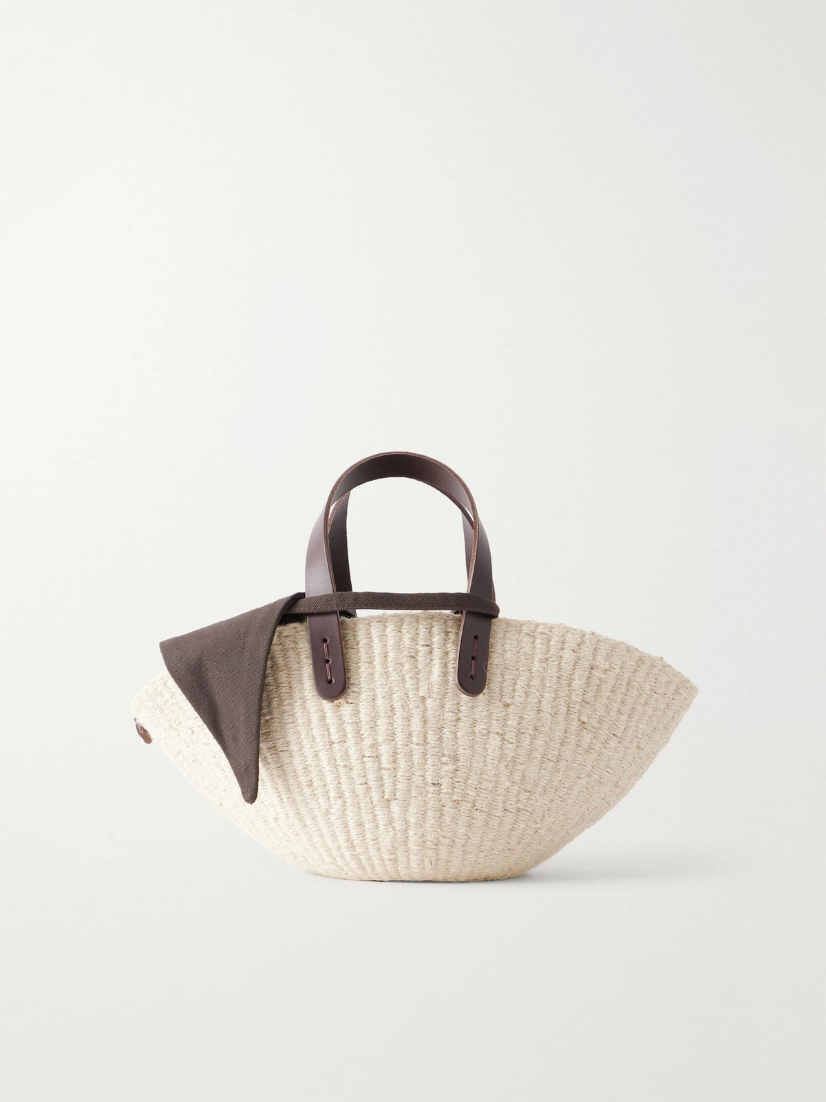 MUUÑ Sophia Mini Leather And Cotton-trimmed Raffia Top-handle Bag