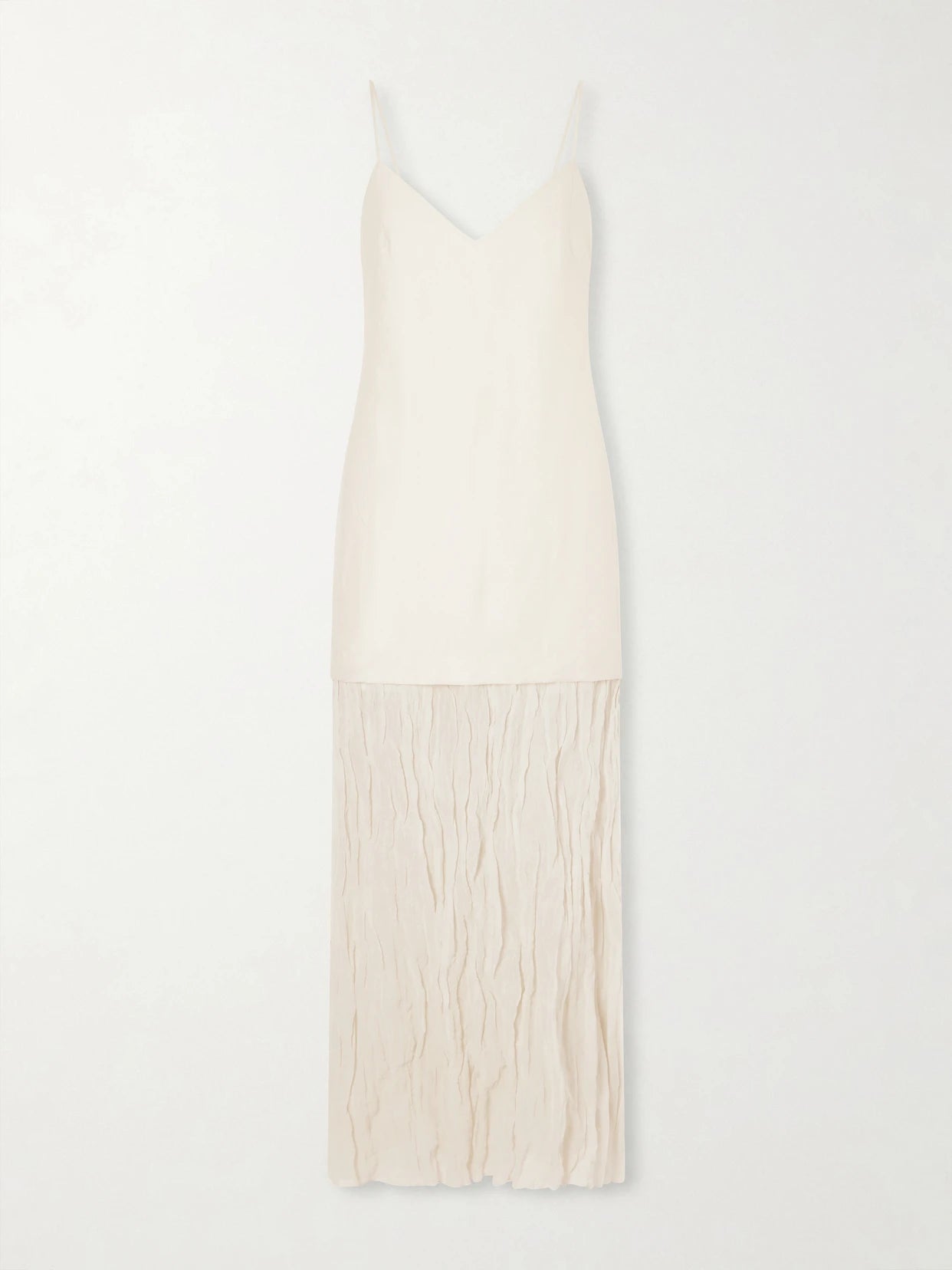 Image of Dresses. Product name - Linen-blend And Chiffon Midi Dress in Cream colour by brand - RÓHE