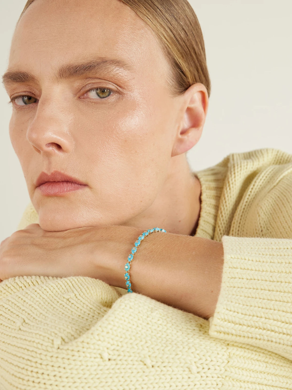 Image of Bracelets. Product name - Eternity 14-karat Gold, Diamond And Turquoise Bracelet in Unknown colour by brand - Sydney Evan