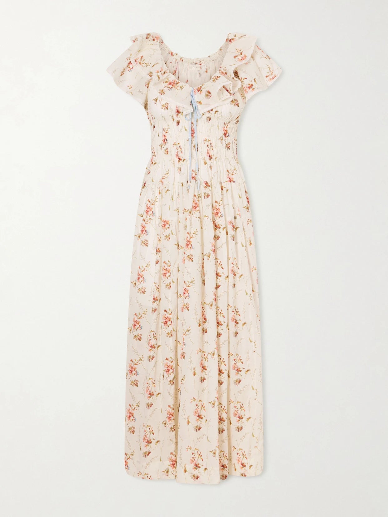 Illiana Lace-trimmed Shirred Floral-print Organic Cotton Dress