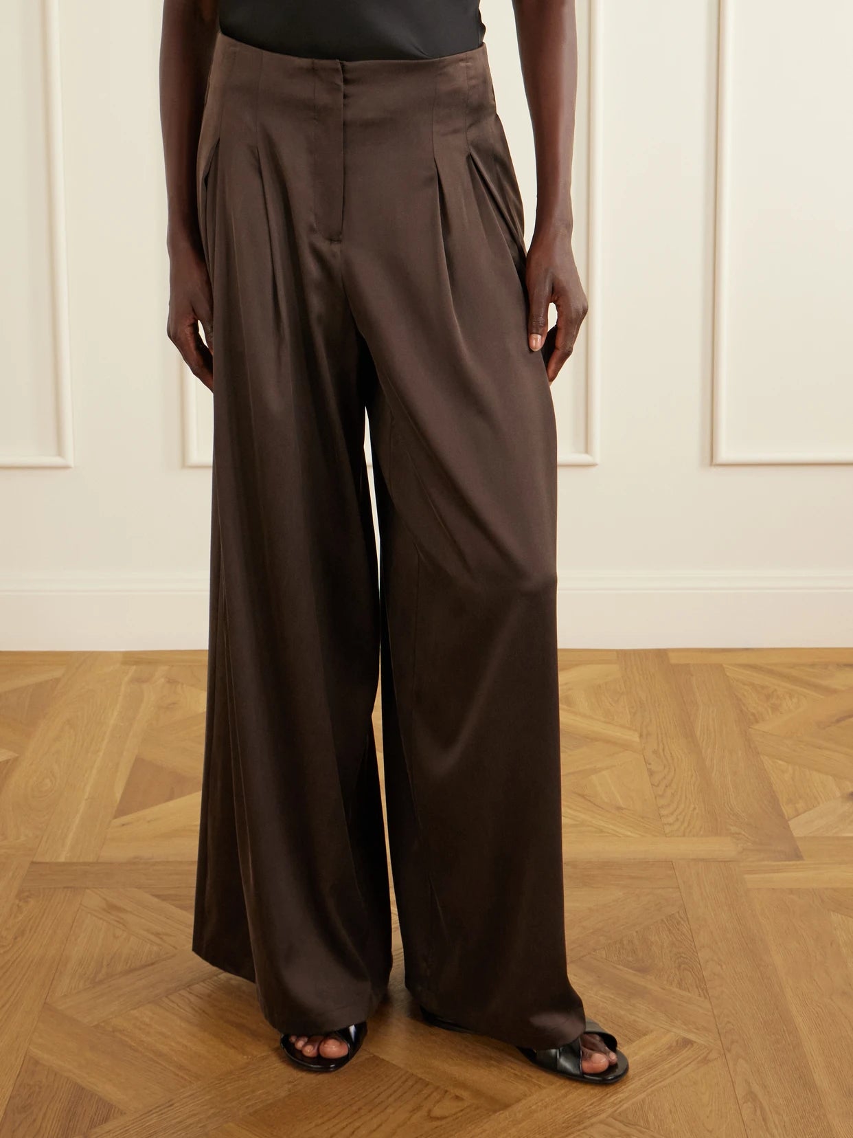Drew Silk-blend Charmeuse Wide-leg Pants